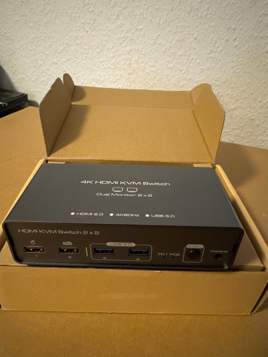 VEDINDUST KVM Switch – 2 PCs, 2 Monitore, 4K60Hz Dual Monitor Umschalter für effizientes Multitasking